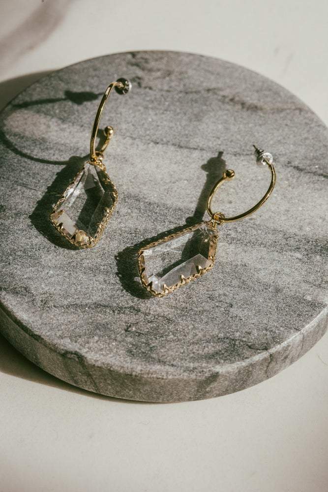 Clear Hoop Drop Earrings | Gold