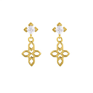 A Dusting of Jewels - Baroque Cross Earrings | Gold